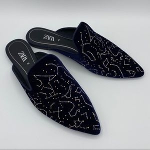 Zara Constellation Velvet Mules